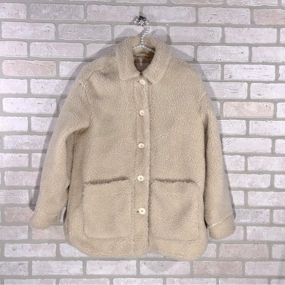 Madewell Sherpa Walton Shirt Jacket in Cream Size XS - Picture 6 of 13